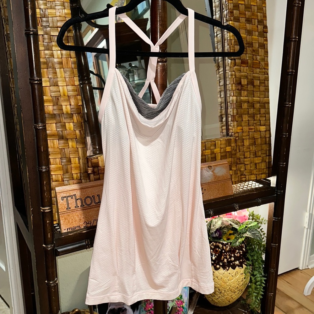 (EUC) Lululemon, Size Medium, Light Pink Tank Top with Built-in Gray Shelf Bra